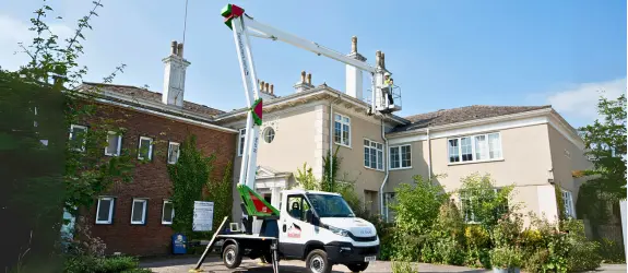 using our cherry picker on a commercial gutter cleaning job in Filwood, Buckinghamshire